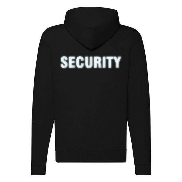Sweatshirt, Hoodie oder Kapuzenjacke schwarz mit Reflexdruck SECURITY bedruckt
