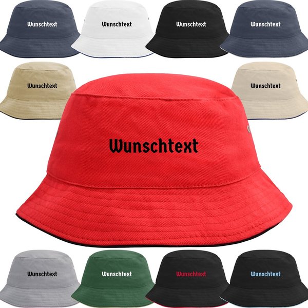 Anglerhut Fischerhut Bucket Hat bedruckt mit Wunschtext / Name