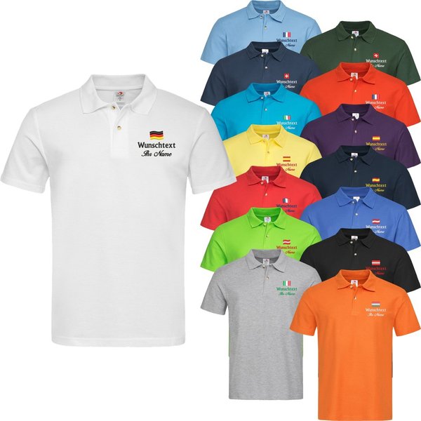 Stedman® Unisex Poloshirt mit Flagge, Text und Namen bestickt
