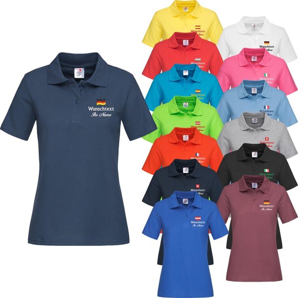Stedman® Damen-Poloshirt mit Flagge, Text und Namen bestickt